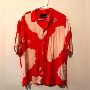 All Saints Bold Red Print Button Up, Small